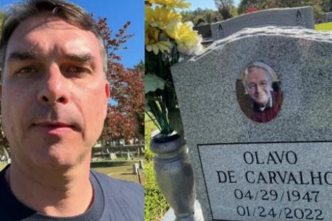 Flávio Bolsonaro visita o túmulo de Olavo de Carvalho nos EUA e comove com mensagem sincera