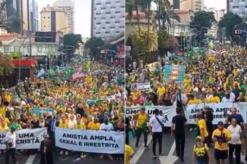 Multidão na Paulista marcha por anistia e liberdade em ato organizado por padre Kelmon e Marcos do Val